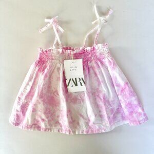 ZARA Tie Dye Tank | Smocked Strap Top | Pink White | 12–18M | NWT (new with tags